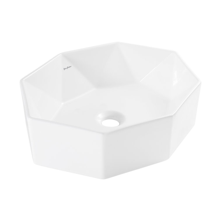 White Geometric Ceramic Above-Counter Vessel Sink