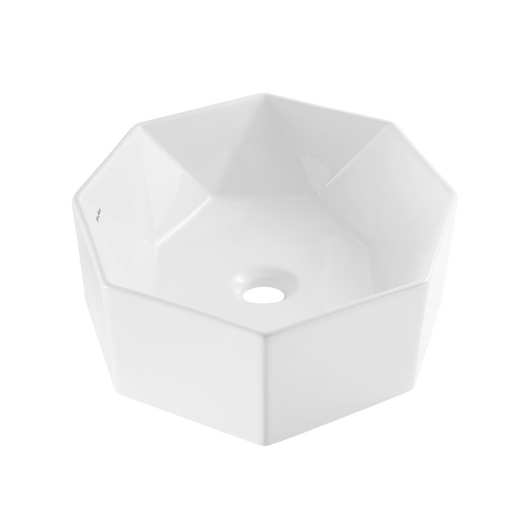 White Geometric Ceramic Above-Counter Vessel Sink