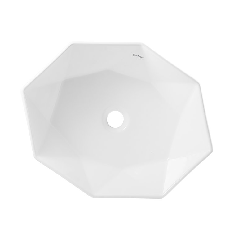 White Geometric Ceramic Above-Counter Vessel Sink