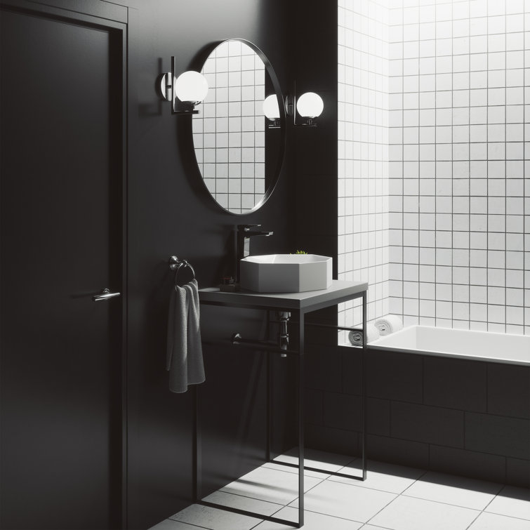 White Geometric Ceramic Above-Counter Vessel Sink