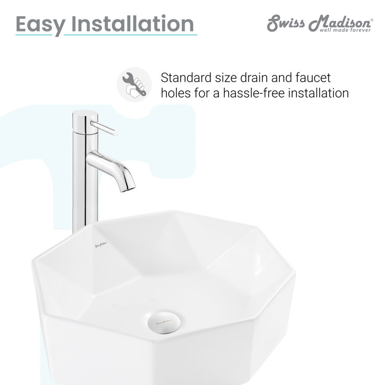 White Geometric Ceramic Above-Counter Vessel Sink