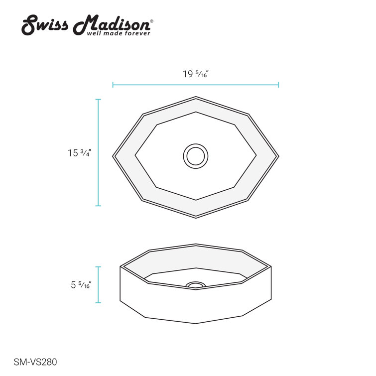 White Geometric Ceramic Above-Counter Vessel Sink