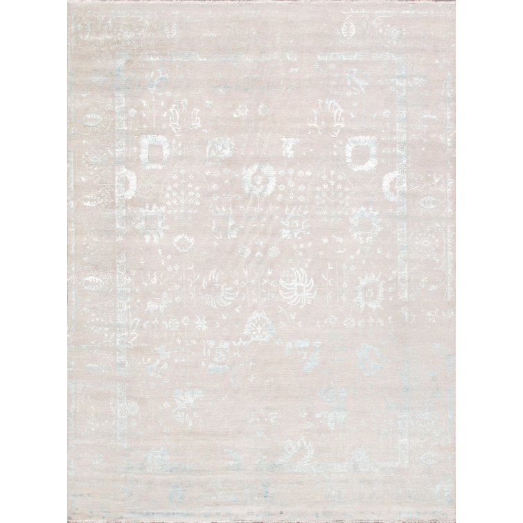 Handmade Blue Wool and Silk 10' x 13' Area Rug