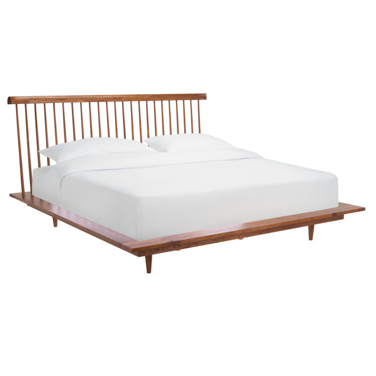 Elliot Farmhouse Chic Light Brown King Bed with Spindle Headboard and Storage Drawer