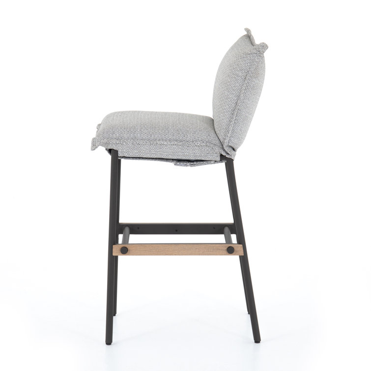 Cream Contemporary Modern Plush Bar Stool with Teak Iron Frame