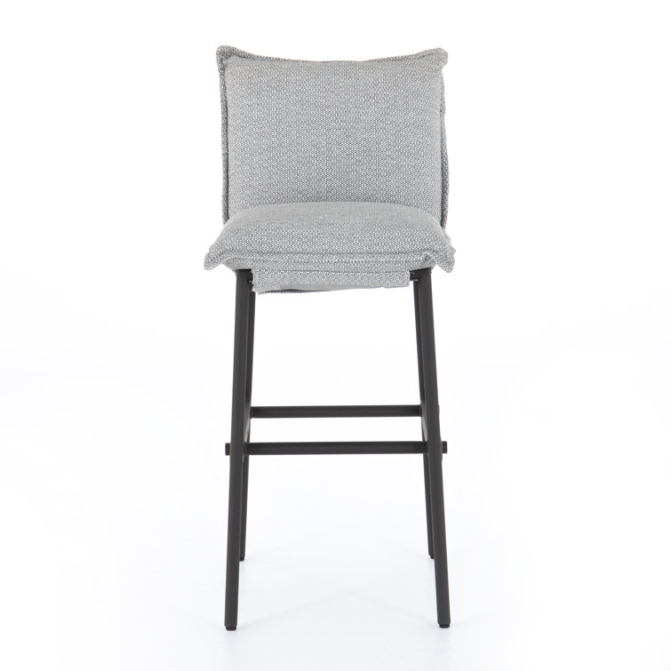 Cream Contemporary Modern Plush Bar Stool with Teak Iron Frame