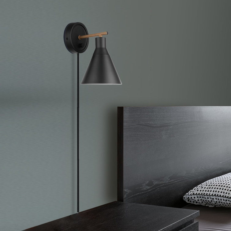 Lofty Chic Matte Black and Faux Walnut Dimmable Wall Sconce