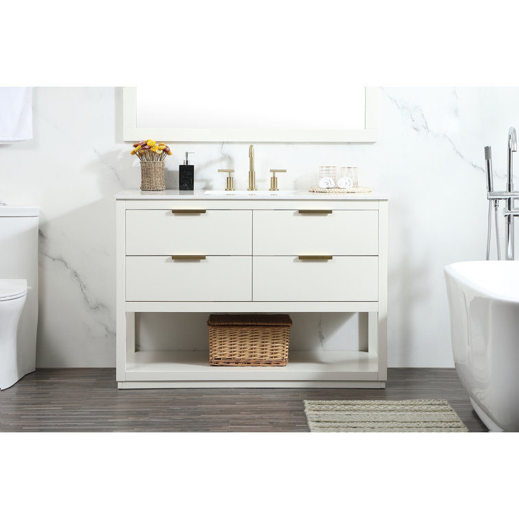 Larkin 48'' White Solid Wood Single Bathroom Vanity with Engineered Marble Top
