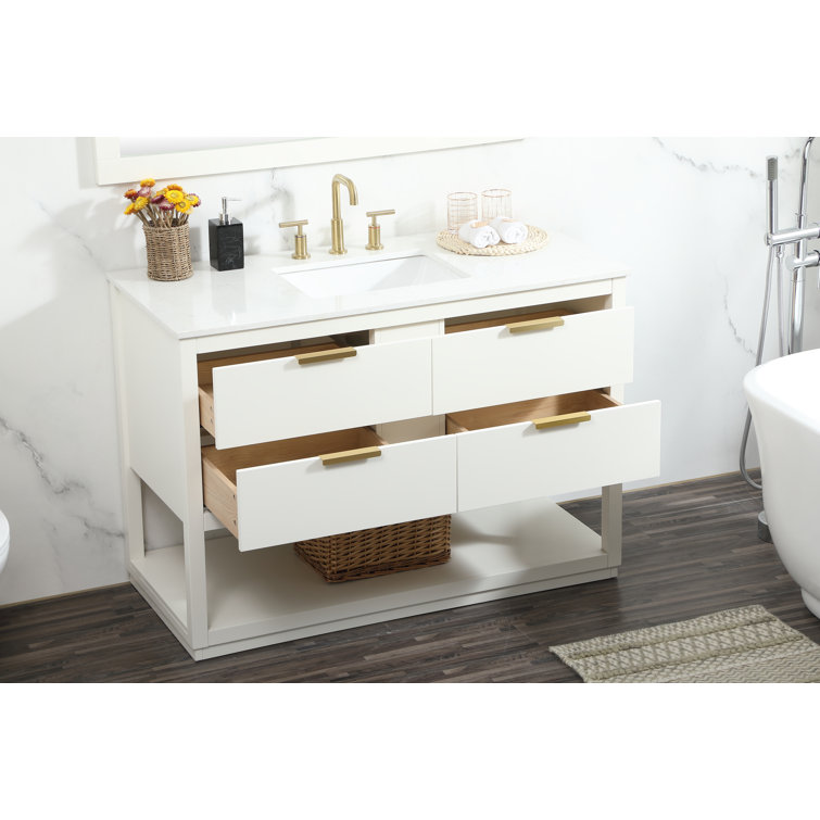 Larkin 48'' White Solid Wood Single Bathroom Vanity with Engineered Marble Top