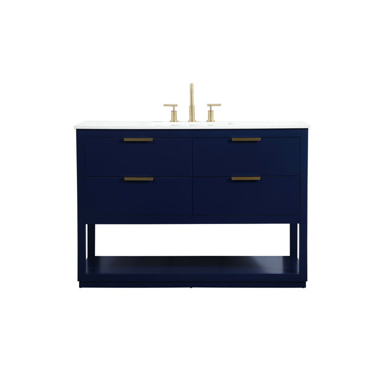 Larkin 48'' Blue Solid Wood Single Bathroom Vanity with Marble Top