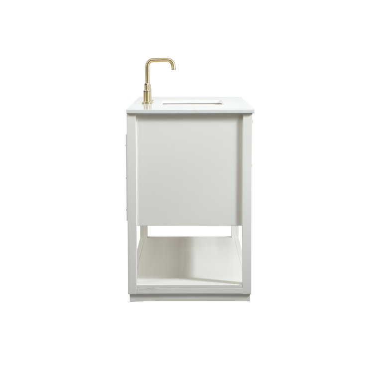 Larkin 48'' White Solid Wood Single Bathroom Vanity with Engineered Marble Top