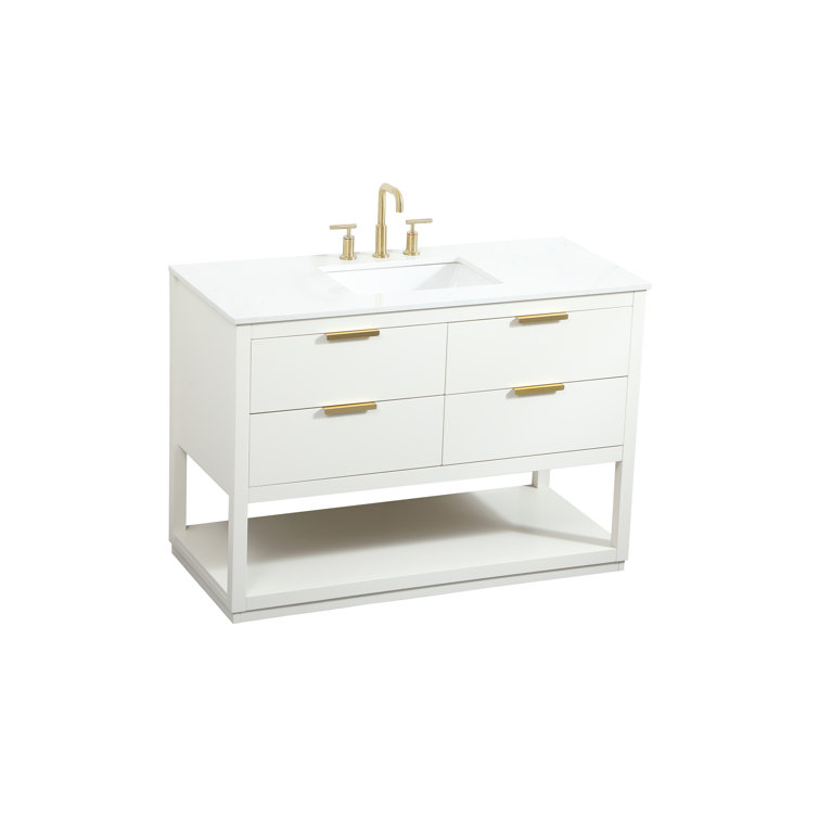 Larkin 48'' White Solid Wood Single Bathroom Vanity with Engineered Marble Top