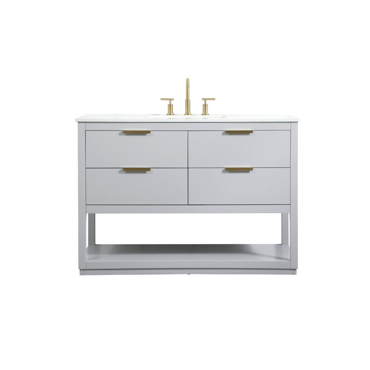Larkin 48'' Gray Solid Wood Bathroom Vanity with Marble Top