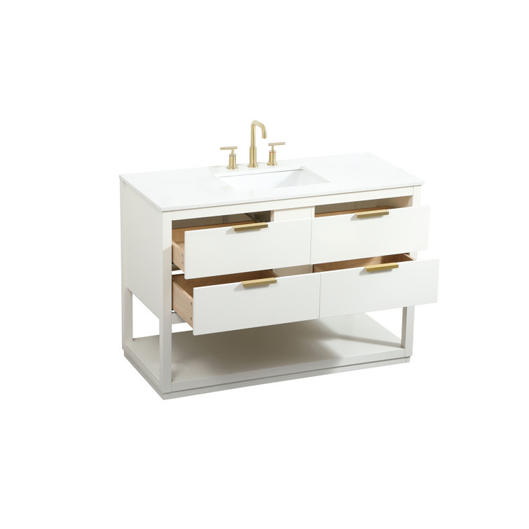 Larkin 48'' White Solid Wood Single Bathroom Vanity with Engineered Marble Top