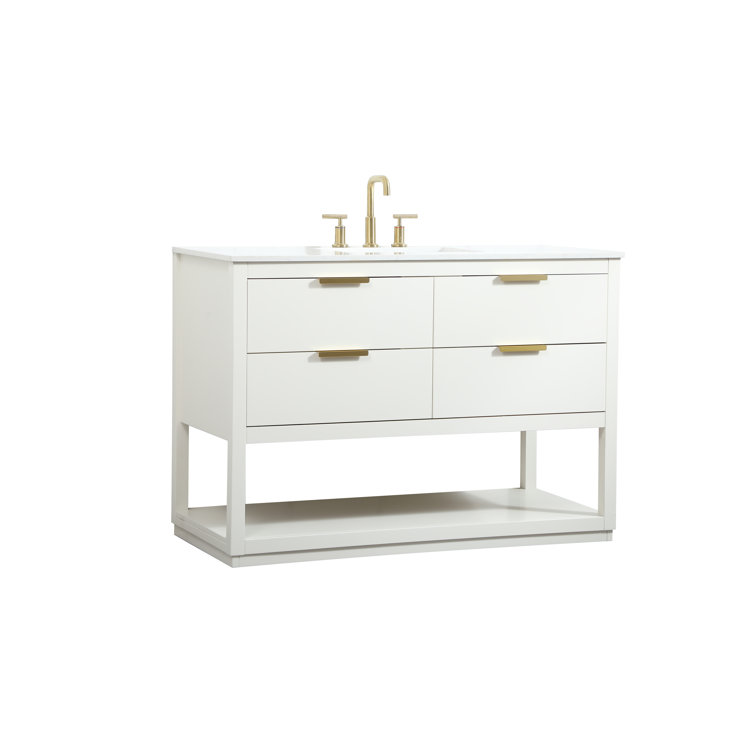 Larkin 48'' White Solid Wood Single Bathroom Vanity with Engineered Marble Top