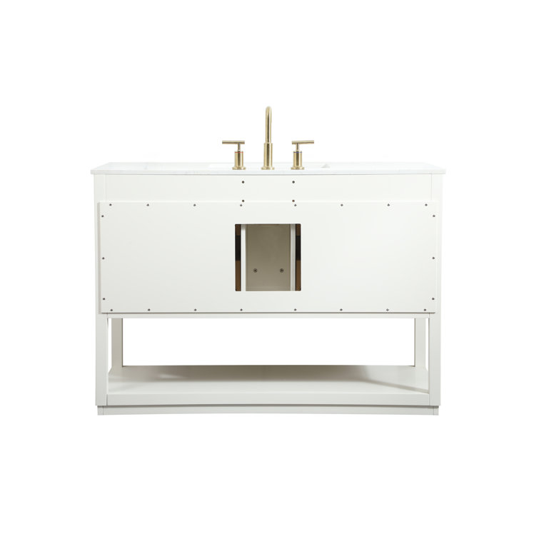 Larkin 48'' White Solid Wood Single Bathroom Vanity with Engineered Marble Top