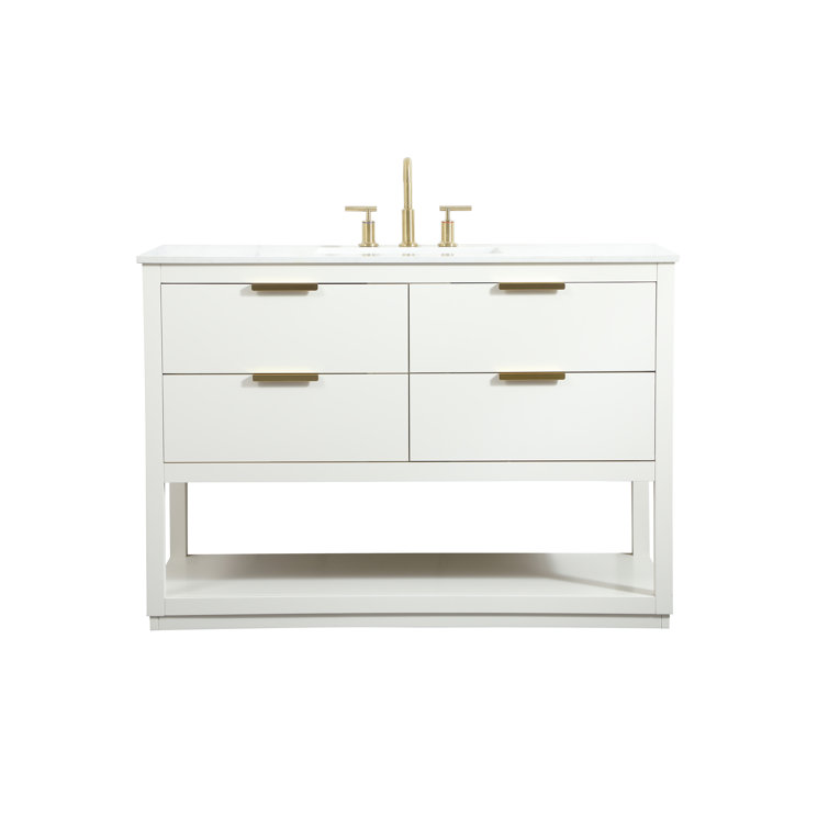 Larkin 48'' White Solid Wood Single Bathroom Vanity with Engineered Marble Top