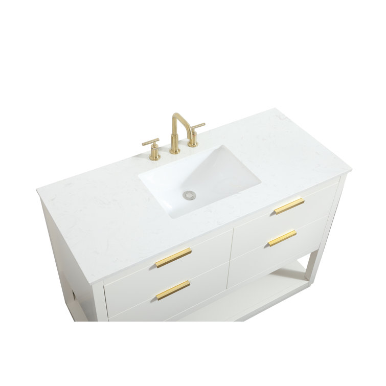 Larkin 48'' White Solid Wood Single Bathroom Vanity with Engineered Marble Top
