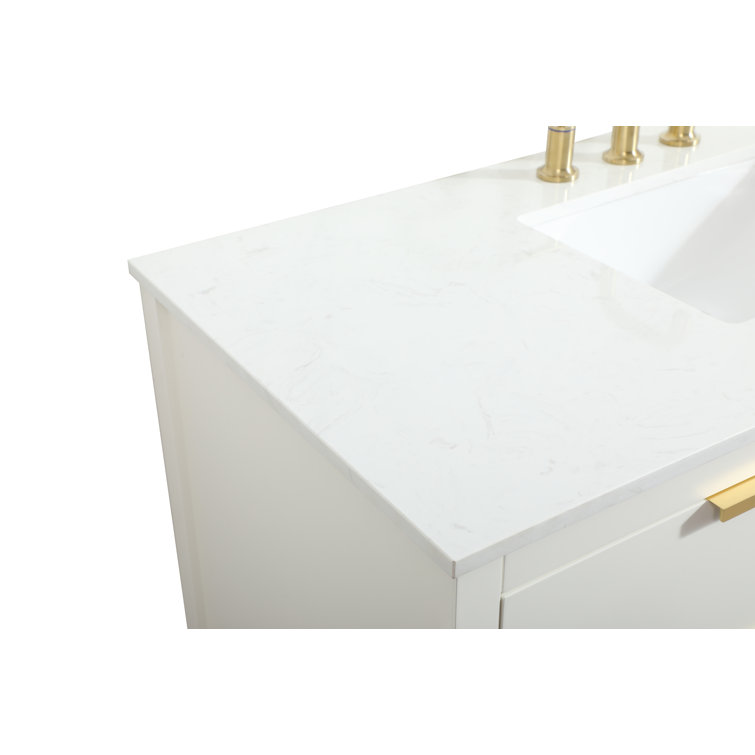 Larkin 48'' White Solid Wood Single Bathroom Vanity with Engineered Marble Top