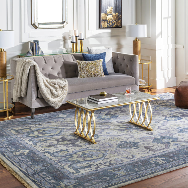 Hand-Knotted Blue Wool 4' x 6' Rectangular Rug