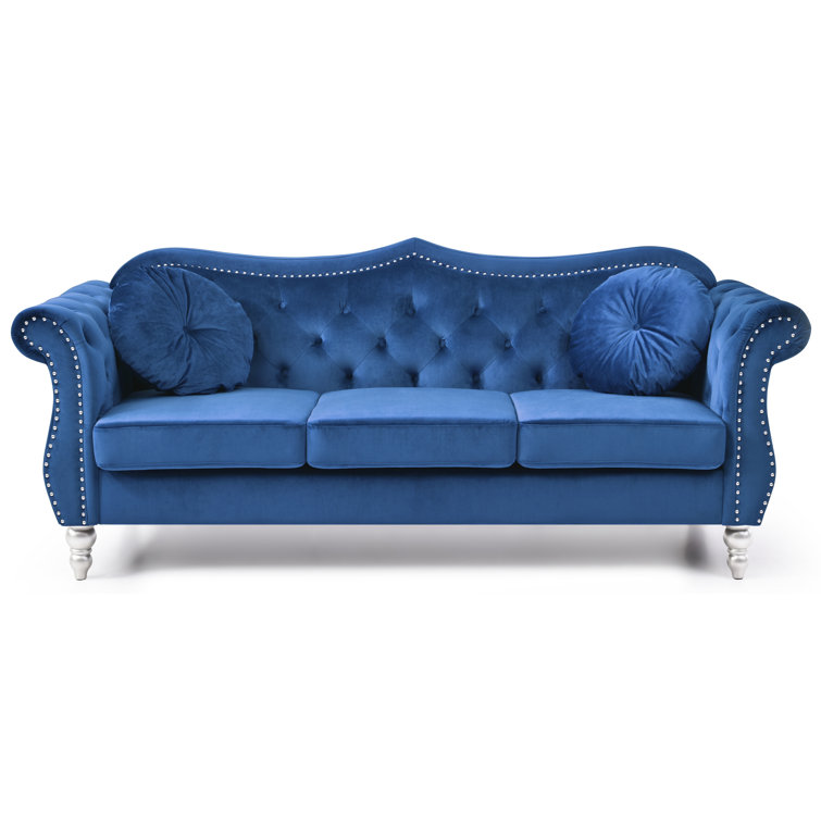 82'' Off-White Tufted Velvet Sofa with Nailhead Trim