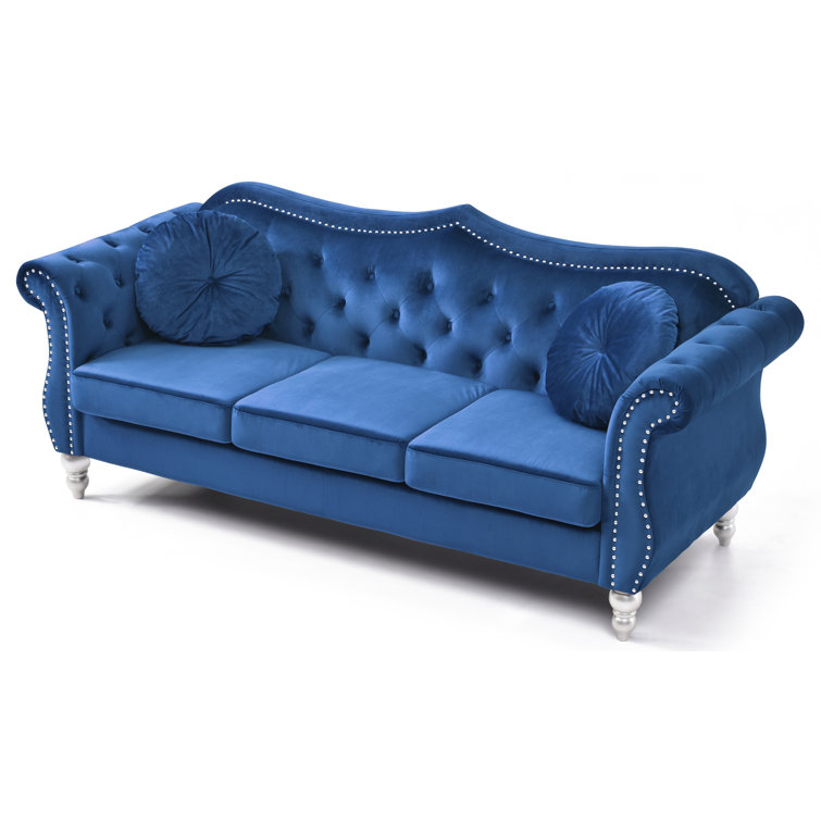 82'' Off-White Tufted Velvet Sofa with Nailhead Trim