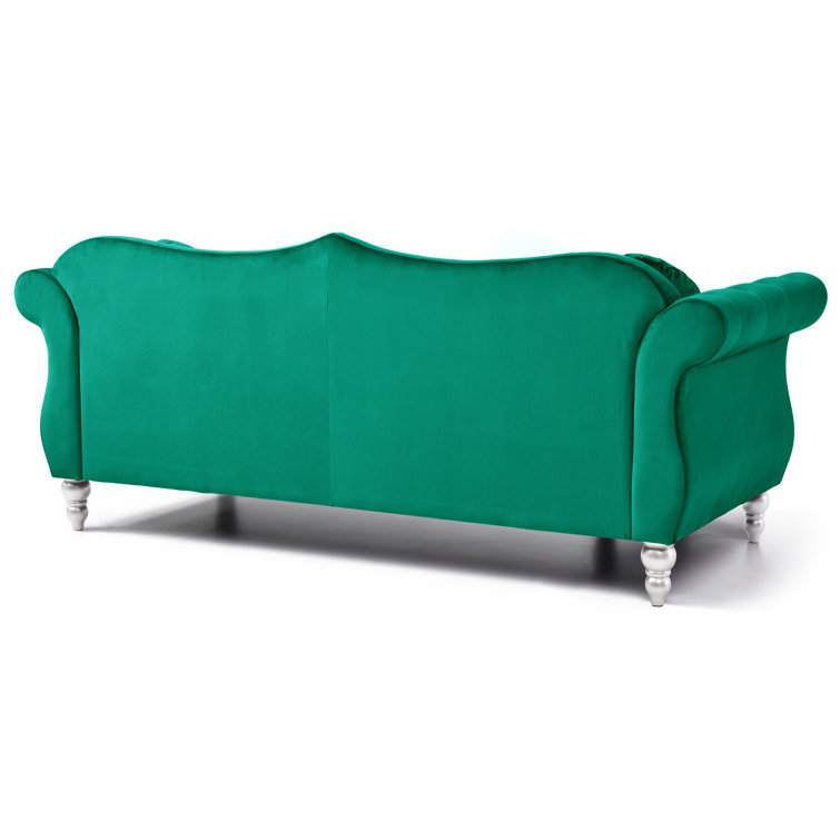Hollywood 82'' Green Velvet Tufted Sofa with Nailhead Trim