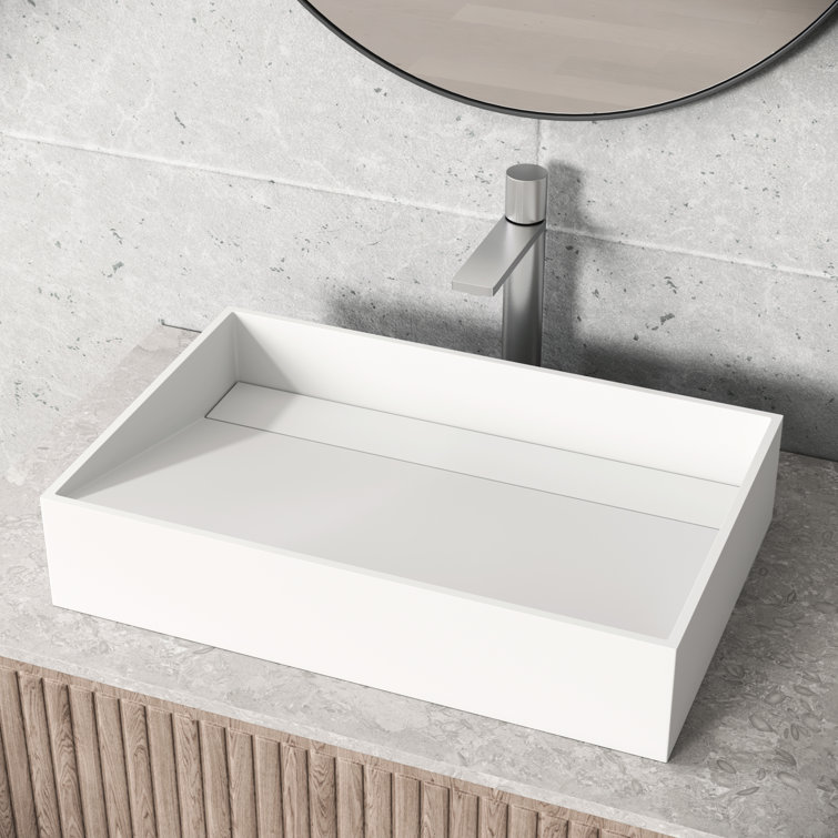 Matte White Stone Rectangular Above-Counter Vessel Sink