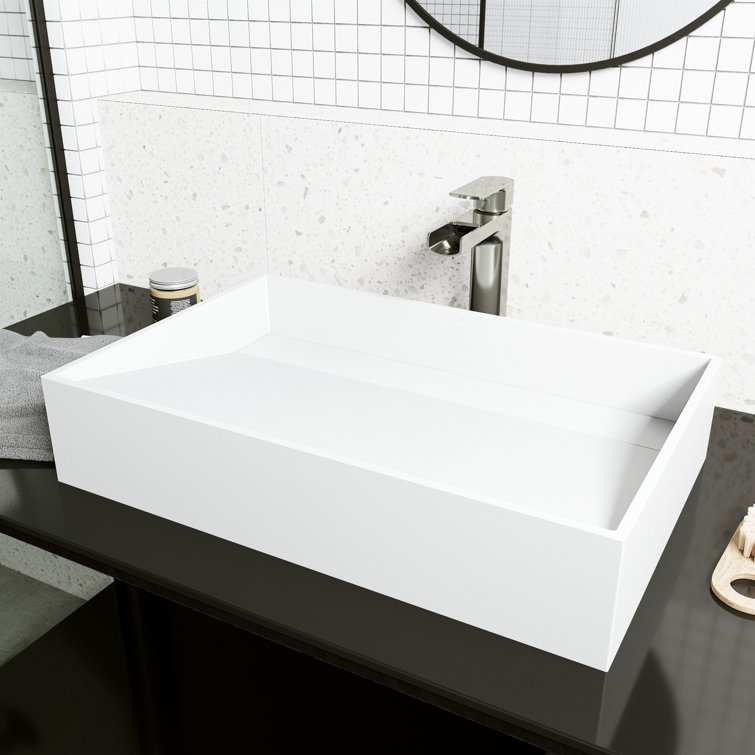 Matte White Stone Rectangular Above-Counter Vessel Sink