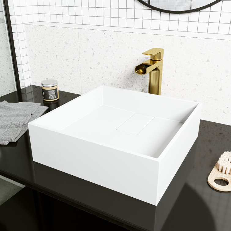 Matte White Stone Square Above-Counter Vessel Sink