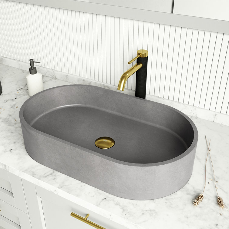 Sagrada Gothic Gray Oval Vessel Sink in Concrete Stone 24"x14"