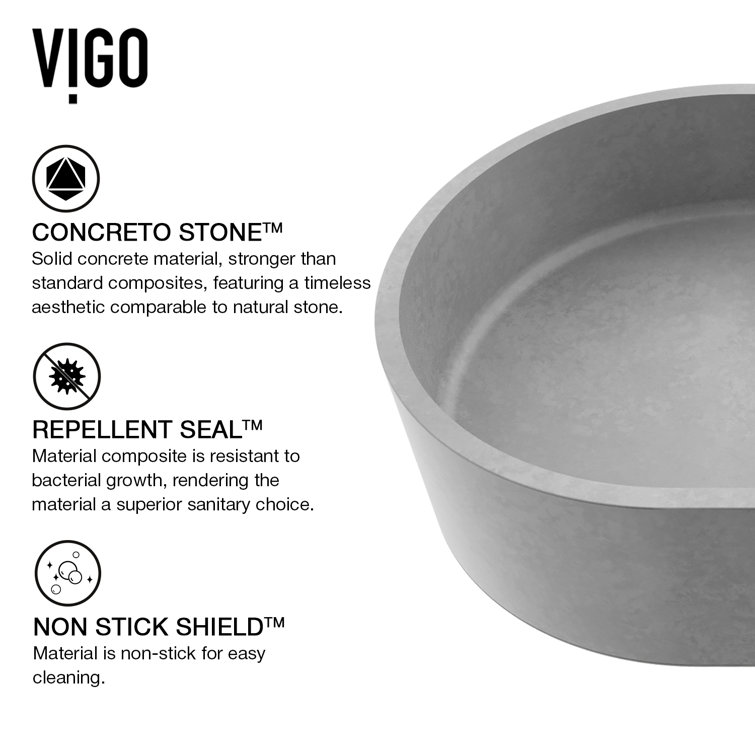 Sagrada Gothic Gray Oval Vessel Sink in Concrete Stone 24"x14"
