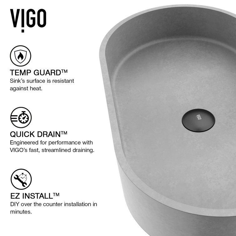 Sagrada Gothic Gray Oval Vessel Sink in Concrete Stone 24"x14"
