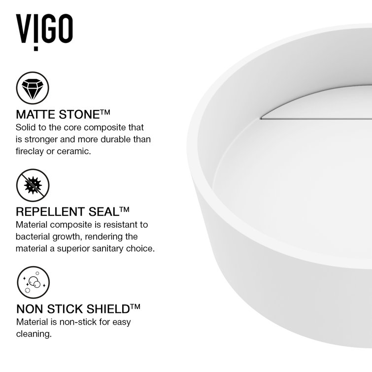Bryant Modern Matte 15" White Stone Round Vessel Bathroom Sink