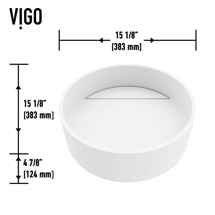 Bryant Modern Matte 15" White Stone Round Vessel Bathroom Sink