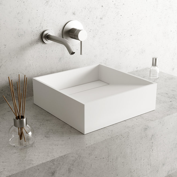 Matte White Square Stone Above-Counter Vessel Sink
