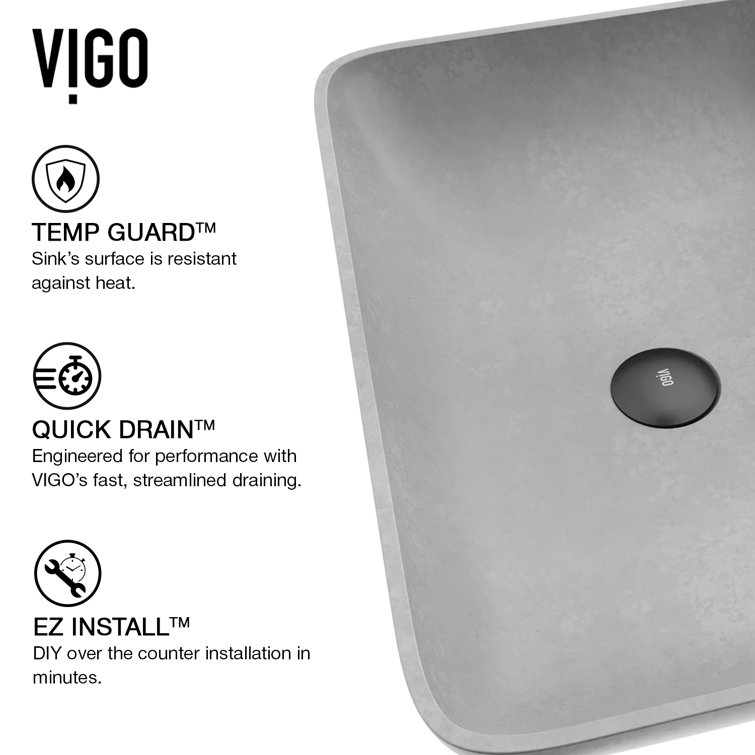 Gray Concreto Stone Rectangular Vessel Bathroom Sink