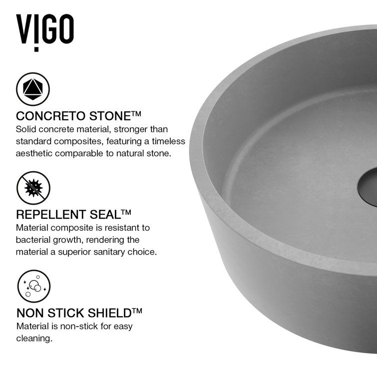 Gray Concreto Stone Round Above-Counter Vessel Sink