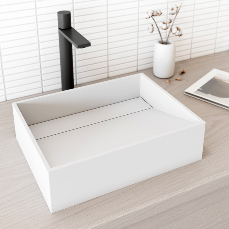 Matte White Stone Rectangular Vessel Bathroom Sink