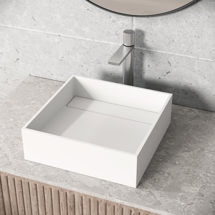 Bryant 15" Square Matte Stone Vessel Bathroom Sink