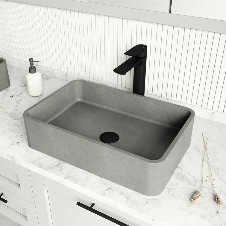 Gray Concrete Rectangular Above-Counter Vessel Sink
