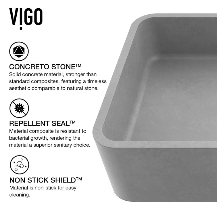 Gray Concrete Rectangular Above-Counter Vessel Sink