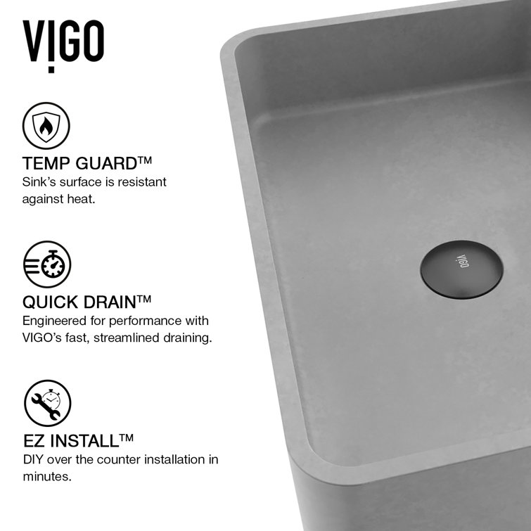 Gray Concrete Rectangular Above-Counter Vessel Sink