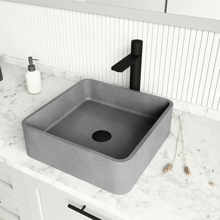 Gray Concrete Square Above-Counter Vessel Sink