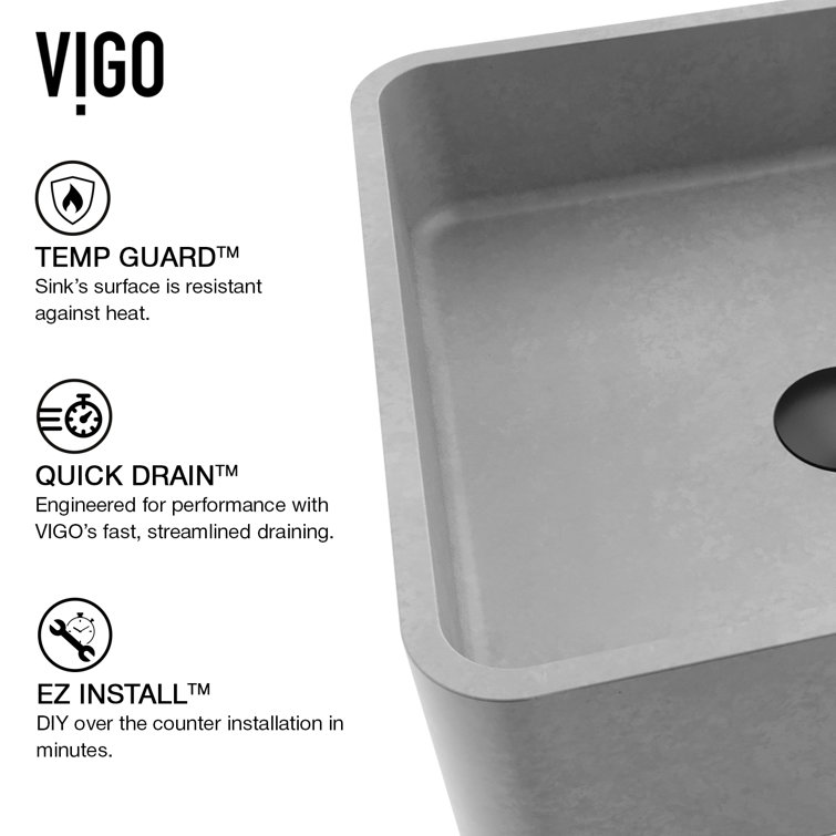 Gray Concrete Square Above-Counter Vessel Sink
