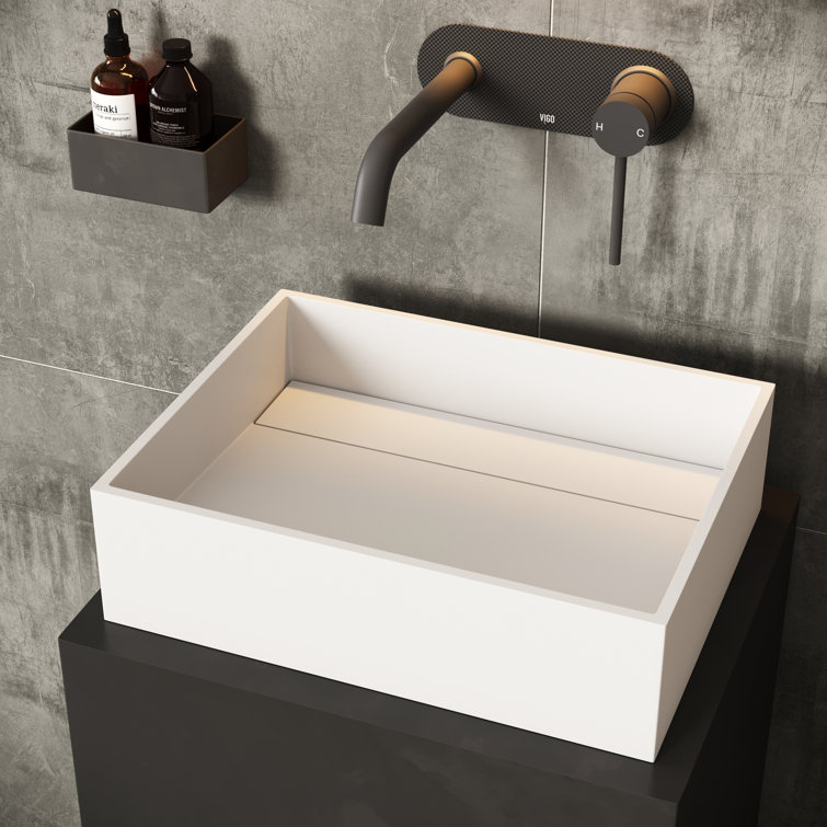 Montauk White Matte Stone Rectangular Vessel Bathroom Sink