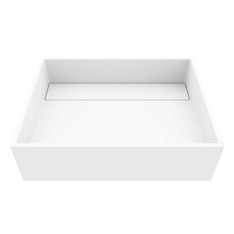 Montauk White Matte Stone Rectangular Vessel Bathroom Sink