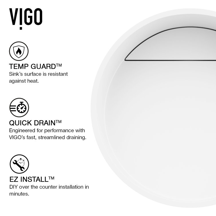 Matte White Round Stone Above-Counter Vessel Sink, 15-inch