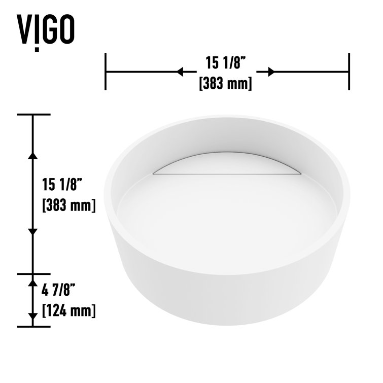 Matte White Round Stone Above-Counter Vessel Sink, 15-inch