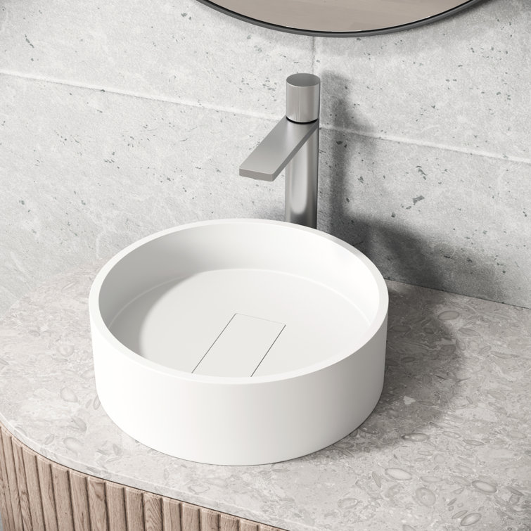 Montauk Matte White Stone 15" Round Vessel Bathroom Sink
